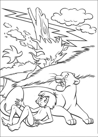 Mowgli And Bagheera  Coloring Page